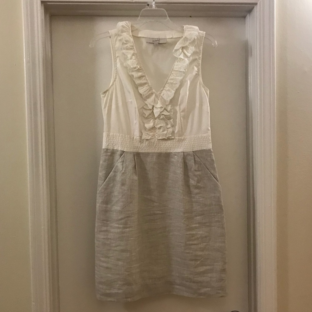 LOFT linen dress with sparkle detail in skirt